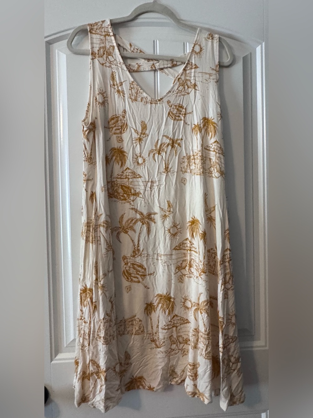 Style & Co. Womens Cream Palm-Print A-Line Dress.
